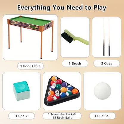 RAYKEEP 32" Mini Pool Table, 2-in-1 Tabletop Billiard Table with Removable Legs for Kids & Adults, Portable Pool Game Set w/Cues & Balls for Living Room, Game Room