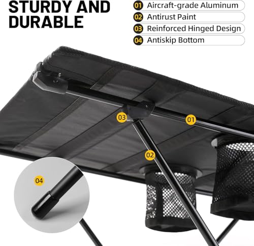Zune Lotoo Small Beach Tables for Sand Foldable, Portable Camping Table Folding with Cup Holders & Mesh Storage for Camp Tent Side Picnic Tailgate Travel Outdoor Compact Ultralight Backpack Hiking