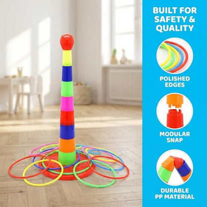 2 Color Columns + 48 Circles, Colorful Happy Circle Game,Children's Play Park, Christmas Party Birthday Party Gift. Suitable for Indoor Holiday Games Family Christmas Party Games
