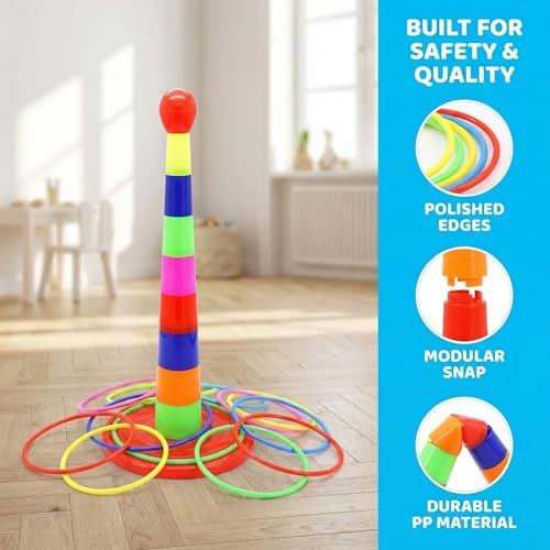 2 Color Columns + 48 Circles, Colorful Happy Circle Game,Children's Play Park, Christmas Party Birthday Party Gift. Suitable for Indoor Holiday Games Family Christmas Party Games
