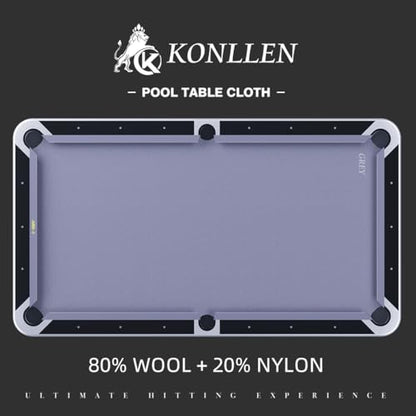 KONLLEN 9ft Pool Table Felt, 80/20 Wool Nylon Blend Billiard Table Cloth with Pre-Cut Strips, Professional Replacement Felt for Home & League Play - color: 002-Grey