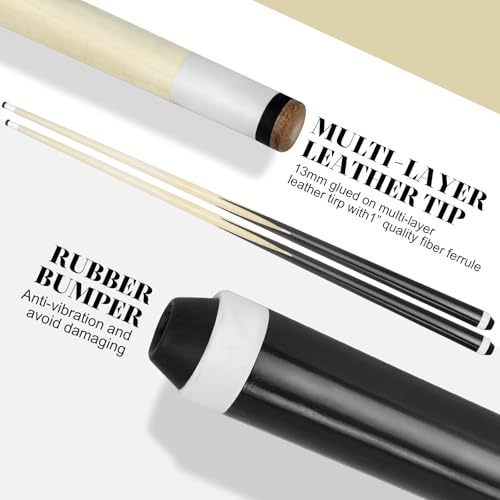 37 Inch Pool Cue 2 Pieces Stick Billairds Cue Stick with 13mm Fiber Leather tip Pool Stick Lightweight Design with Non-Slip Grip