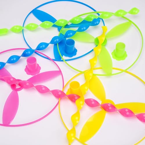 40 Pcs Flying Disc Toy Twisty Helicopter Spin Copter Plastic Propeller Flyer Saucers with Launchers Outdoor Toy Kids Party Favors Gifts
