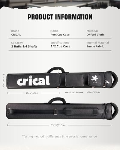 CRICAL Pool Cue Case 2x4 Hard Pool Stick Case Holds 2 Butts and 4 Shafts for Adults Billiard Cue Case with Soft Shoulder Straps - color: Black