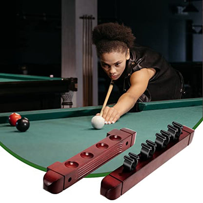 Hanaive 2 Piece 4 Pool Cues Wood Wall Rack with Clips Wall Mounted Hardwood Billiard Pool Cue Rack Finish Hardwood Cue Sticks Rack Billiard Stick Wall Rack with 4 Cue Clips for Billiard
