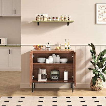 BVIUNTWO Modern Storage Cabinet with Slatted Doors,Sideboard Buffet Cabinet with Adjustable Shelf and Metal Legs for Kitchen,Dining Room,Living Room,32 Inch,Brown - size: 32 Inch