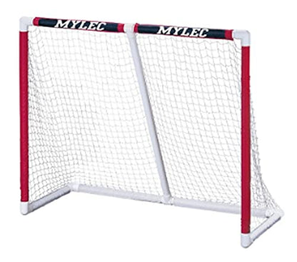 Mylec PVC Junior Hockey Folding Goal for Indoor + Outdoor (54 x 44 Inches), Lightweight & Portable, Sleeve Netting System (Red, 15 Pounds)