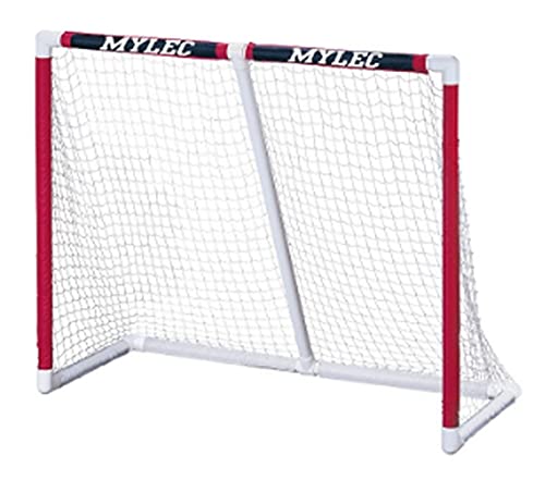 Mylec PVC Junior Hockey Folding Goal for Indoor + Outdoor (54 x 44 Inches), Lightweight & Portable, Sleeve Netting System (Red, 15 Pounds)