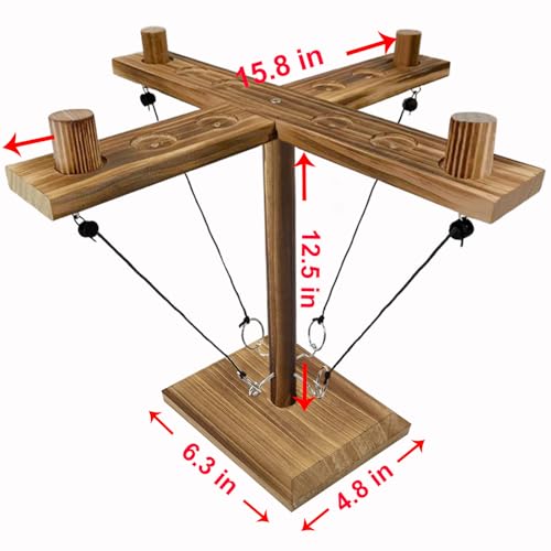 Hook Toss Game, Ring Toss Game, Handmade Wooden Ladder, Throwing Hook and Ring Battle Game for Family
