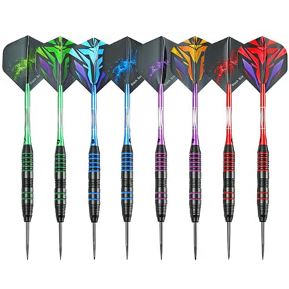 WINSDART Darts Metal Tip Set Professional Metal Darts for Dartboard Steel Tip Darts with Nonslip Iron Barrel Aluminum Dart Shafts,Extra Flights,Dart Sharpener,Gift Box - style: Colorful Engraved Darts Set