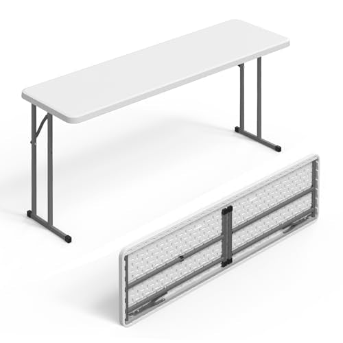 VINGLI 5 FT Narrow Folding Table,Premium Quality HDPE Material and Sturdy Metal Frame, Perfect for Buffet, Seminar, Party, Training, Home Work, White - color: White, size: 5 ft