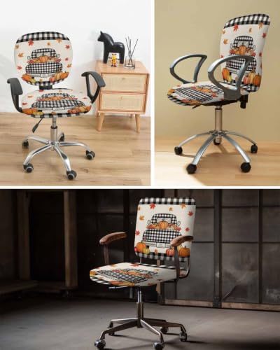 Savannan Office Chair Cover, Vintage Autumn Pumpkins Protective Stretch Elastic Universal Cover for Desk Task Chair,Computer Rotating Chair 1 Pcs Truck Maple Leaves on Linen
