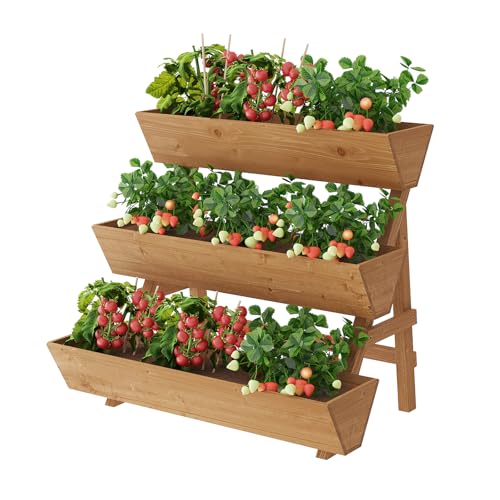 3-Tier Wooden Vertical Raised Garden Bed with Legs, Tiered Planter Box, Vertical Garden Planter,Wood Plant Stand Wood Flower Rack for Patio, Balcony, Freestanding. (Brown-Large) - color: Brown, size: Big