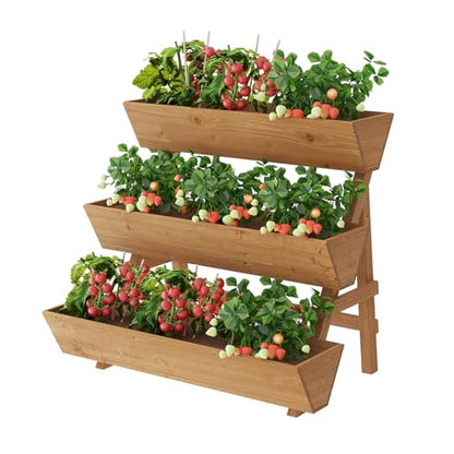 3-Tier Wooden Vertical Raised Garden Bed with Legs, Tiered Planter Box, Vertical Garden Planter,Wood Plant Stand Wood Flower Rack for Patio, Balcony, Freestanding. (Brown-Large) - color: Brown, size: Big