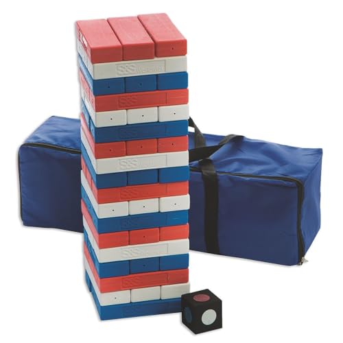 S&S Worldwide Giant Patriotic Tumbling Timbers. Oversized Version of Popular Stacking Game with Lightweight Hollow Plastic Blocks. 50% Lighter Than Wood! Includes Bag and 54-6" x 2" x 1" Blocks.