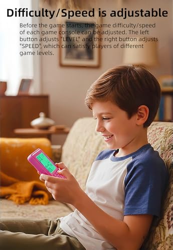 Green Backlight Block Game Console Built-in 23 Building Brick Retro Games Electronic Cube Puzzle Kid's Birthday Outdoor/Indoor/Travel Leisure Entertainment (Black) - color: Black