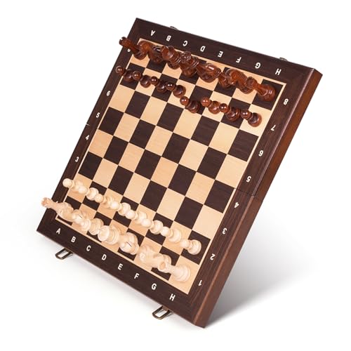 15" Magnetic Wooden Chess Set for Kids,Adults & Beginners with 3" King & 2 Extra Queens – Portable Folding Travel Chess Board with Storage – Classic Strategy Game