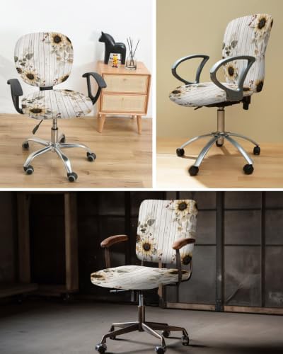 Savannan Office Chair Cover, Rustic Sunflower Autumn Leaves Protective Stretch Elastic Universal Cover for Desk Task Chair,Computer Rotating Chair 1 Pcs Berry on Retro Wood Grain