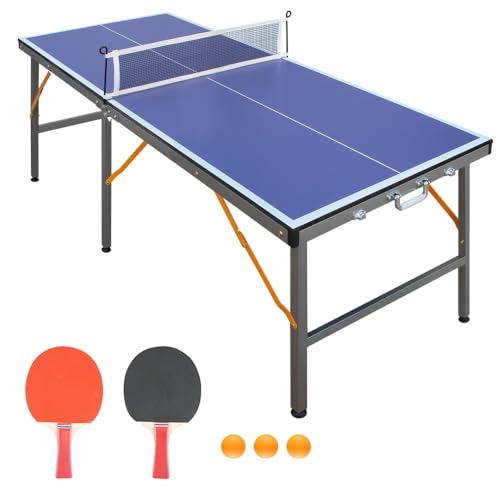 Foldable Table Tennis Table for Indoor Use with Net and Paddles, 5ft Portable Ping Pong Table Set Made of Durable MDF