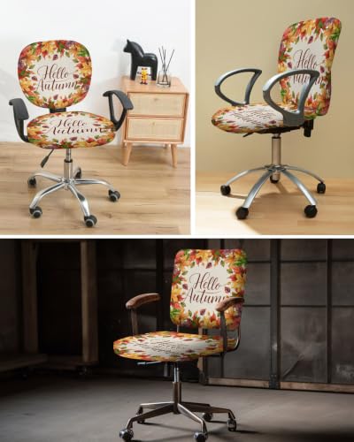 Savannan Office Chair Cover, Hello Autumn Colorful Maple Leaf Protective Stretch Elastic Universal Cover for Desk Task Chair,Computer Rotating Chair 1 Pcs Watercolor Fallen Leaves Retro Linen