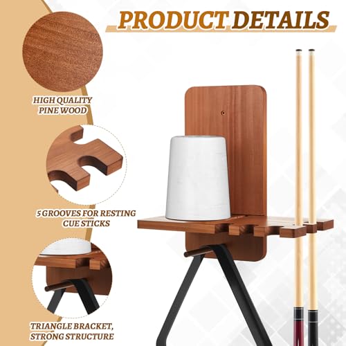 Geelin Wall Mounted Cone Chalk Holder, Wood Pool Hand Chalk Holder with 5 Cue Grooves, Billiards Pool Table Accessories, Billiard Room & Bar(Brown,with Triangle Rack Hook) - color: Brown, style: with Triangle Rack Hook