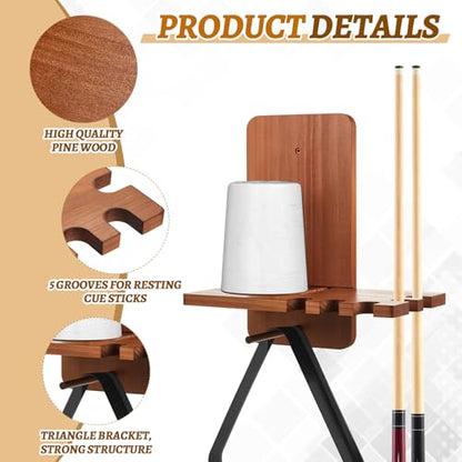 Geelin Wall Mounted Cone Chalk Holder, Wood Pool Hand Chalk Holder with 5 Cue Grooves, Billiards Pool Table Accessories, Billiard Room & Bar(Brown,with Triangle Rack Hook) - color: Brown, style: with Triangle Rack Hook