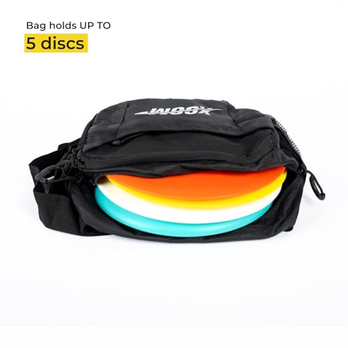 Disc Golf Starter Bag Waist Fanny, Basic Portable Waist Bag Storage for 3-5 Discs, with Adjustable Strap, 3 Zipped Pockets for Men, Women, Black