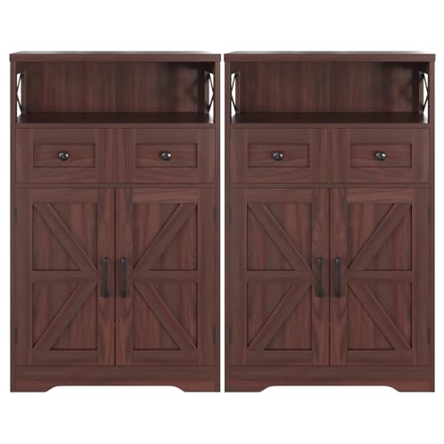 Befrases Set of 2 Dark Brown Storage Cabinet with Drawers and Shelves, Standing Kitchen Pantry Cabinet, Floor Storage Cabinet Hutch Cupboard, Coffee Bar Station for Dining Living Room Home Office - color: Dark Brown, size: 2 Pack
