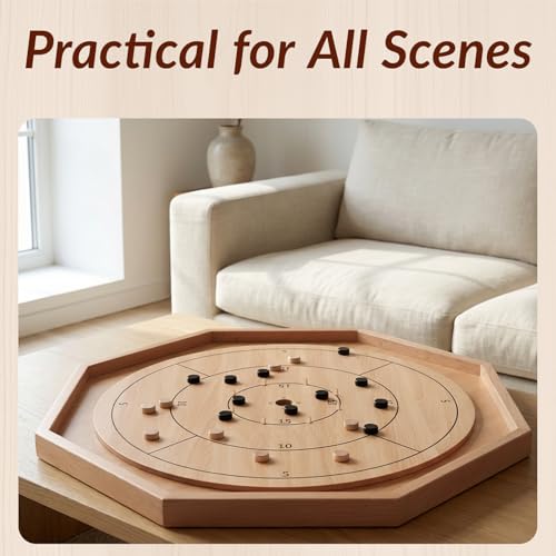 Crokinole Board Game -30 inch Large Classic Board Game,Beech Wood Frame Deluxe Tournament Crokinole Set with 24 Discs,for Family and Party