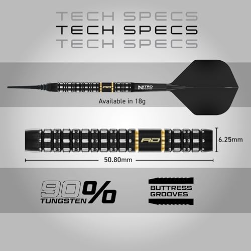 RED DRAGON Darts - Ascend Series - 18g Barrel/ 20g Full Weight Soft Tip Parallel Dart Set - 90% Professional Tungsten Darts Set - Nitro Flite Integrated Flight/Shaft, Dart Flights & Stems