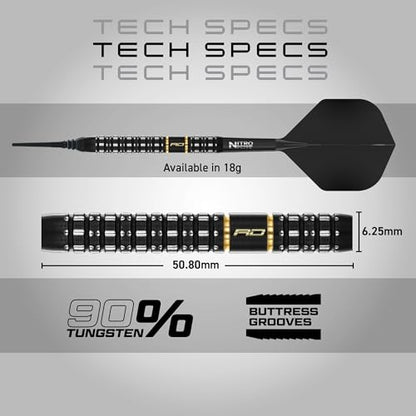 RED DRAGON Darts - Ascend Series - 18g Barrel/ 20g Full Weight Soft Tip Parallel Dart Set - 90% Professional Tungsten Darts Set - Nitro Flite Integrated Flight/Shaft, Dart Flights & Stems