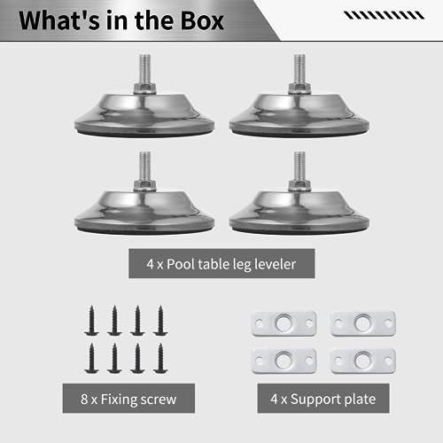 Billiard Table Leg Levelers, 4 Pcs Pool Table Leg Leveling Risers 5’’D with Adjustable Height, Robust Metal Table Leveling Feet for Billiard Tables, Ping-Pong Tables, Soccer Tables