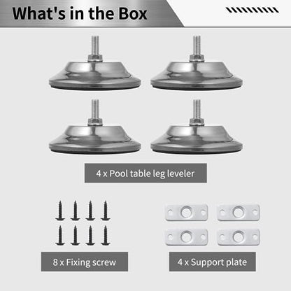 Billiard Table Leg Levelers, 4 Pcs Pool Table Leg Leveling Risers 5’’D with Adjustable Height, Robust Metal Table Leveling Feet for Billiard Tables, Ping-Pong Tables, Soccer Tables