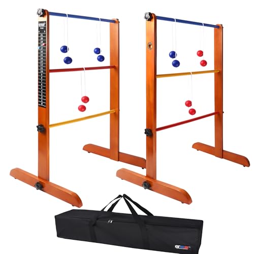 GSE Games & Sports Expert Premium Solid Wood Ladder Ball Toss Game Set with Ladder Ball Bolas & Carrying Case for Outdoor Backyard Lawn - style: Wood Ladder Toss Game Set