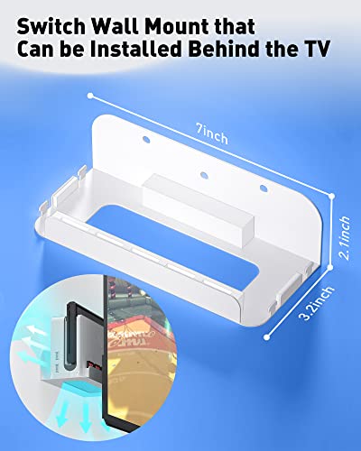 Wall Mount for Nintendo Switch 1 and Switch OLED, Metal Wall Mount Shelf Kit with 5 Game Card Holders and 4 Joy Con Hooks, Safely Store Switch Console Near or Behind TV, White - color: White