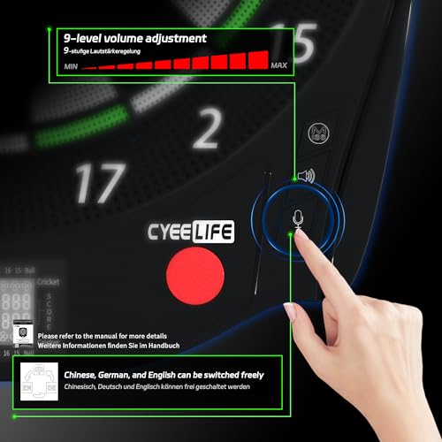 CyeeLife Electronic Dartboard with Soft Darts and Extra Accessories,8 Players&34 Games&255 Variations