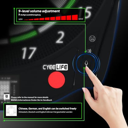 CyeeLife Electronic Dartboard with Soft Darts and Extra Accessories,8 Players&34 Games&255 Variations
