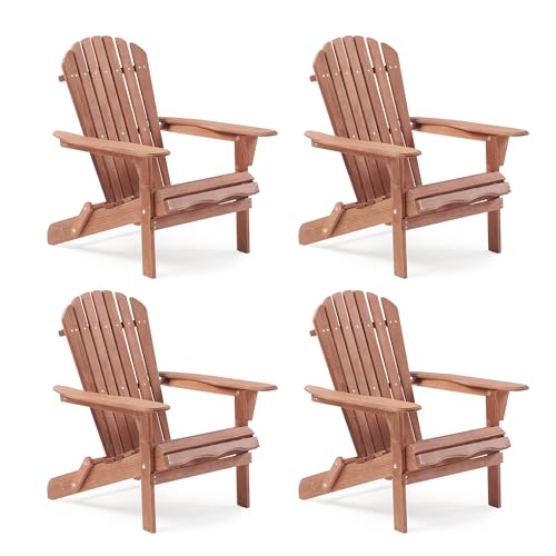 Wooden Folding Adirondack Chair Set of 4, Half Pre-Assembled Wood Lounge Chair for Outdoor Patio Garden Lawn Backyard Deck Pool Beach Firepit - color: Coffee Brown, size: 36x31x28in x4P