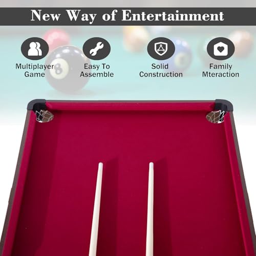 Folding Pool Table, Portable Billiard Game Table for Kids and Adults, Mini Pool Table with Locking Legs and Adjustable Feet, Complete Set with Balls Cues Triangle Chalk Brush - color: A