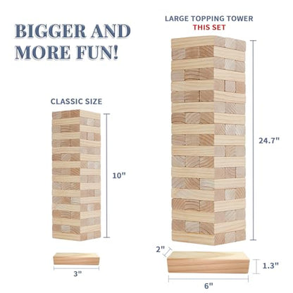 Megwoz Giant Tumble Tower Games for Kids and Adults 57 Blocks New Zealand Pine Wooden Blocks Stacking to Over 4.2FT Family Game for Indoors Outdoors Yard Games for Family - size: L-Over 4.2FT