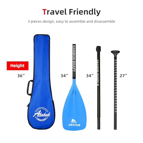 Abahub 1 x 3 Section Carbon Fiber SUP Paddle, Adjustable 67''-86'' Stand Up Paddle Lightweight Carbon Shaft, Black/Blue/Yellow/Green/Orange/Red Plastic Blade + Paddle Bag - color: Blue-SUP Paddle