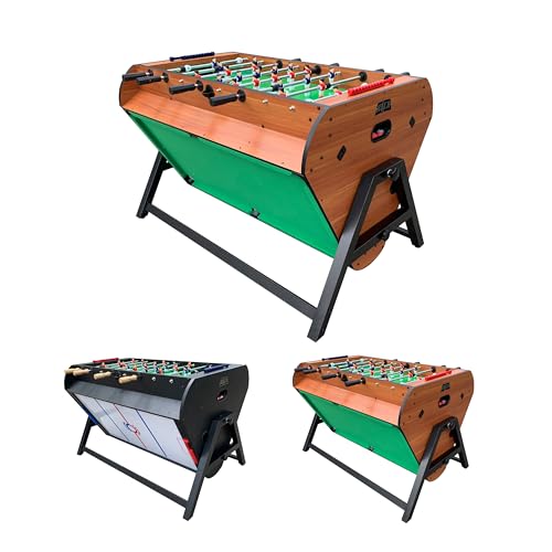 KICK Triplex 55″ Telescopic Rods 3-in-1 Swivel Multi Game Table – Foosball, Pool/Billiards & Air Hockey - color: Brown