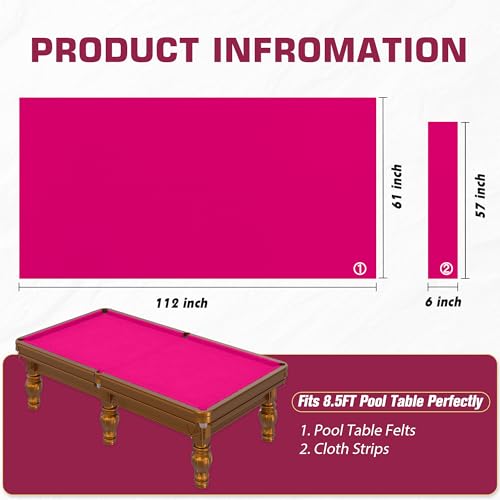 Pool Table Felt Cloth Billiard Cloth with 6 Pcs Cloth Strips and Staple Remover Pool Table Felt Replacement Kit Parts - color: Hot Pink, size: 8.5ft