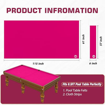 Pool Table Felt Cloth Billiard Cloth with 6 Pcs Cloth Strips and Staple Remover Pool Table Felt Replacement Kit Parts - color: Hot Pink, size: 8.5ft