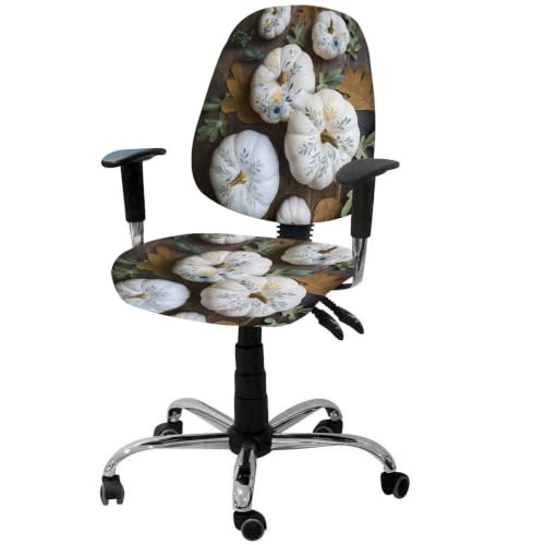 Savannan Office Chair Cover, Pastoral Flower Leaf Texture Pumpkin Protective Stretch Elastic Universal Cover for Desk Task Chair,Computer Rotating Chair 1 Pcs Autumn Plant on Wood