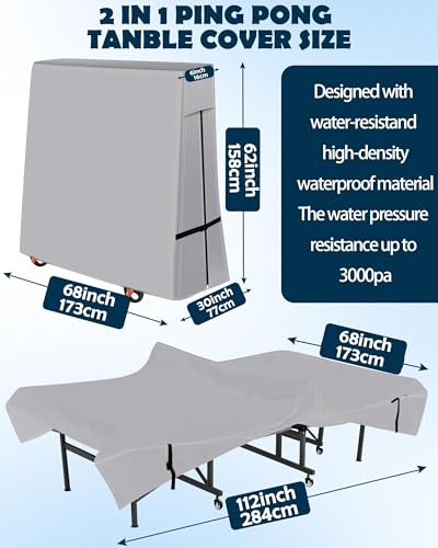 Ping Pong Table Cover 600D Oxford Fabric, Table Tennis Cover Waterproof Sunproof Indoor & Outdoor Fits Universal 9x5 FT Tables Folding & Flat Tables with Zipper & Buckles - color: Grey