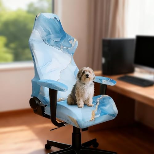 Suobstales Blue Marble Pattern Gaming Chair Covers Slipcovers with Armrest Covers, Stretch Game Computer Office Desk Chair Cover Protector, Soft Fabric Rotating Armchair Covers, Without Chair - color: Blue Marble
