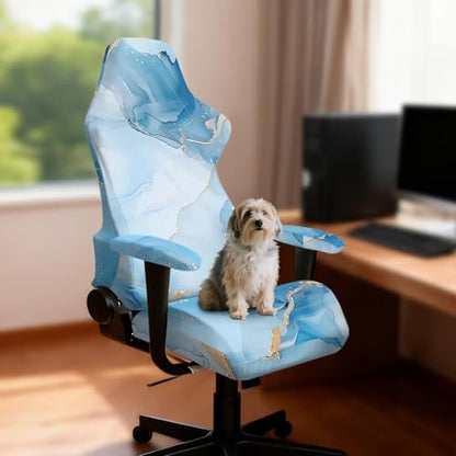 Suobstales Blue Marble Pattern Gaming Chair Covers Slipcovers with Armrest Covers, Stretch Game Computer Office Desk Chair Cover Protector, Soft Fabric Rotating Armchair Covers, Without Chair - color: Blue Marble