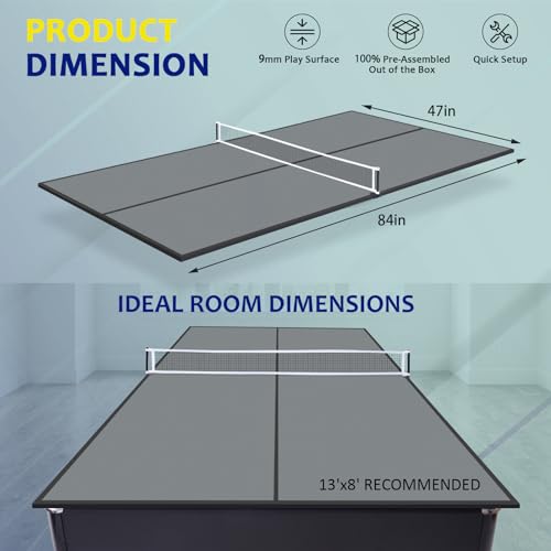 7FT/8FT Ping Pong Table Topper for Pool Table, Foldable Ping Pong Table Top with Net Set, Portable Table Tennis Conversion Top Includes Foam Padding for Protection, Easy Conversion
