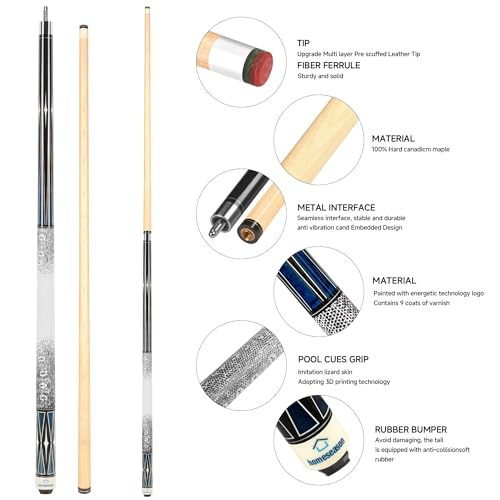 HomeSeason Pool Cue Stick 58" Billiard Cue Sticks 3D Printed Grip Professional Low Deflection Pool Sticks Maple Wood Pool Sticks 13mm Tip - color: 2-Pack-18/21oz